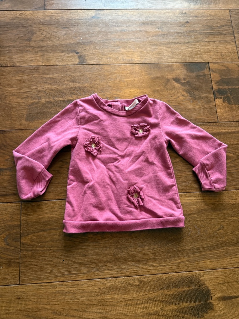 Girls' Pink Flower Applique Long-Sleeve Sweatshiry